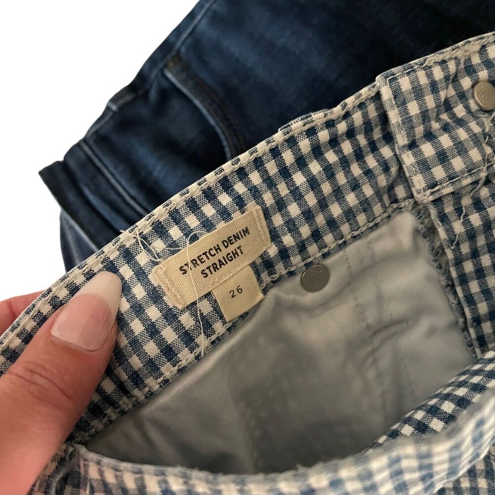 Madewell 26 Skirt Stretch Denim Straight Blue White Gingham Short Mini - Picture 3 of 9